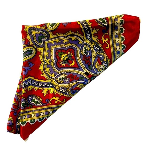 Vintage Red Paisley Rolled Edge Square Scarf - Picture 9 of 10